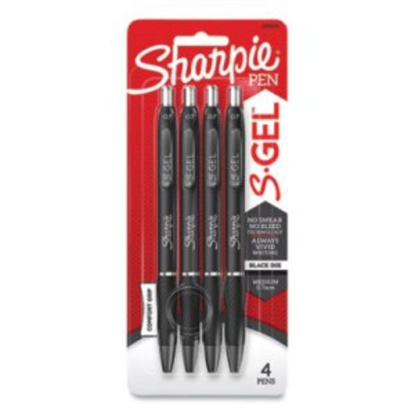Medium Retractable Black Gel Pen, Pack of 4