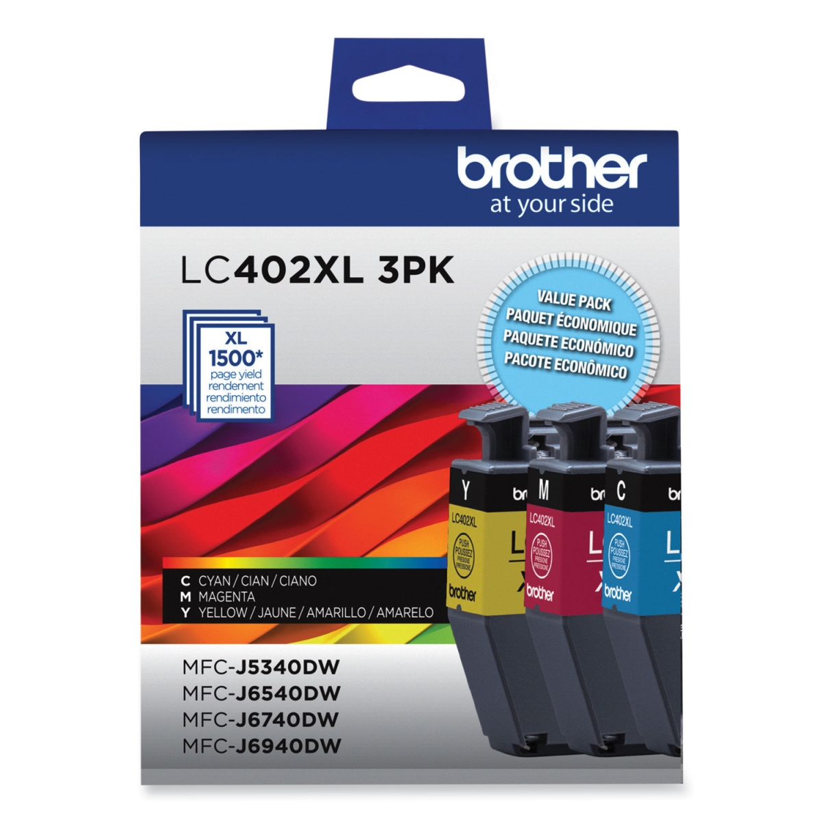 Picture of Brother BRTLC402XL3PKS 1500 Page Yield High-Yield Ink Cart&#44; Cyan&#44; Magenta & Yellow - Pack of 3