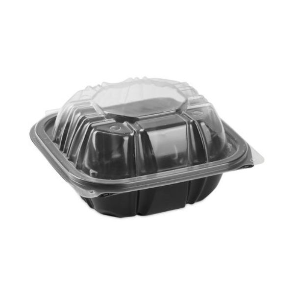 Picture of Pactiv PCTDC6610B000 EarthChoice Vented Dual Color Microwavable Hinged Lid Container - 1-Compartment - 16 oz - Black & Clear