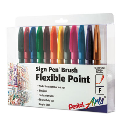 Picture of Pentel of America SES15CPC12 Sign Pen Brush Flexible Point Marker Pen&#44; Assorted - 12 per Pack