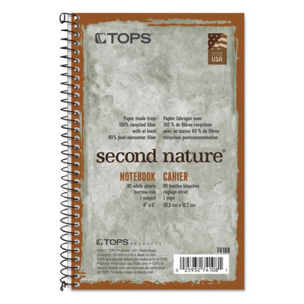 TOP74108 Second Nature Single Subject Wirebound Notebooks - Narrow Rule - Green Cover - 8 x 5 in.