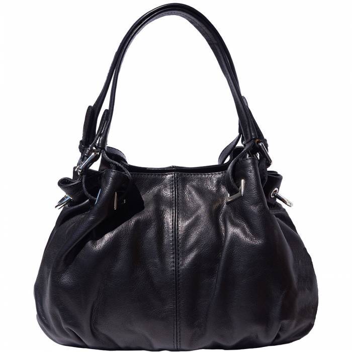 Picture of Italian Artisan 115-8655-Black Valentina Womens Luxury Leather Shoulder Handbag, Black