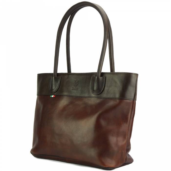 560-60004-BrownDarkBrown Womens Luxury Handmade Tote Leather Handbag, Brown & Dark Brown -  Italian Artisan