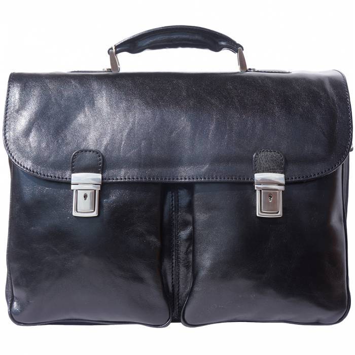 255-7626-Black Andrea Luxury Handmade Unisex Leather Business Briefcase, Black -  Italian Artisan