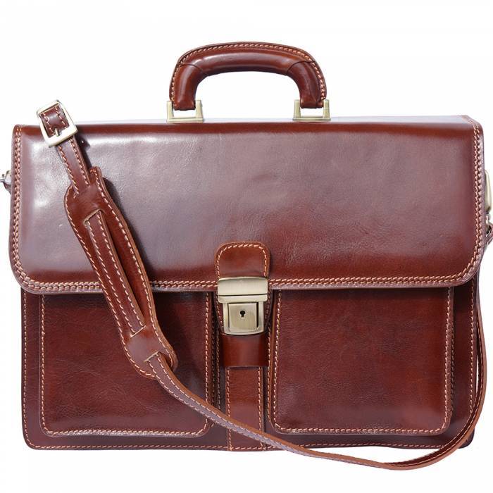 Unisex Luxury Handmade Leather Briefcase, Brown -  Fusiones, FU2118192