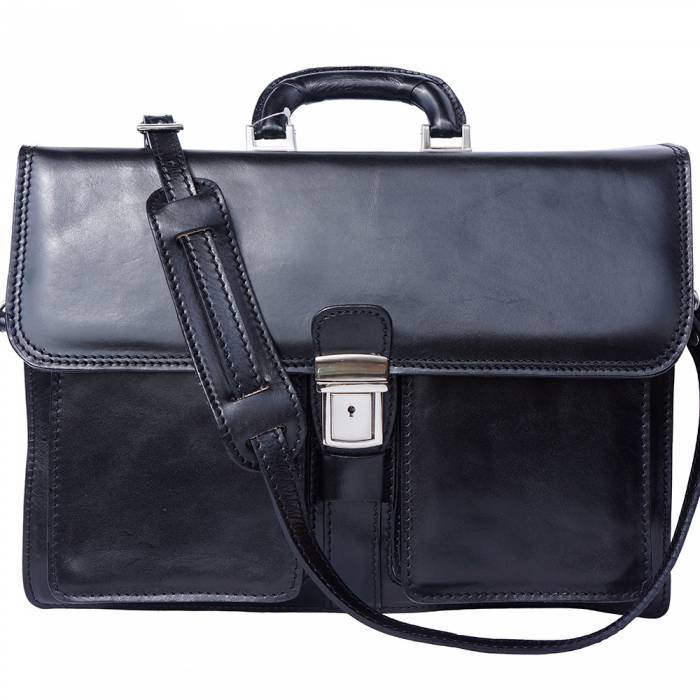 Unisex Luxury Handmade Leather Briefcase, Black -  Fusiones, FU1895623