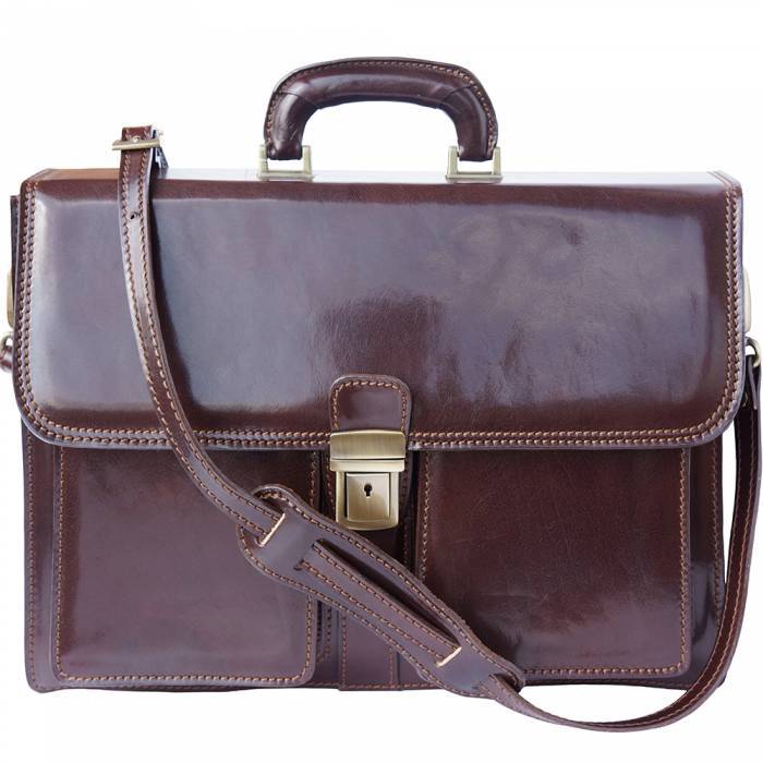 Unisex Luxury Handmade Leather Briefcase, Dark Brown -  Fusiones, FU1908957