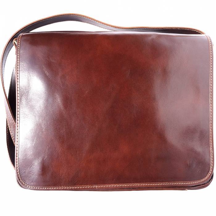 78-6555-Brown Large Unisex Luxury Handmade Genuine Calf Leather Business Messenger Bag, Brown -  Italian Artisan