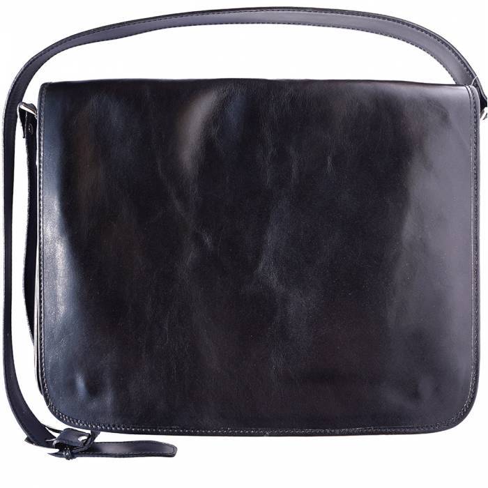 Large Unisex Luxury Handmade Genuine Calf Leather Business Messenger Bag, Black -  Fusiones, FU2660031