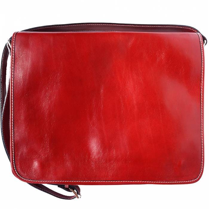 78-6555-Lightred Large Unisex Luxury Handmade Genuine Calf Leather Business Messenger Bag, Light Red -  Italian Artisan