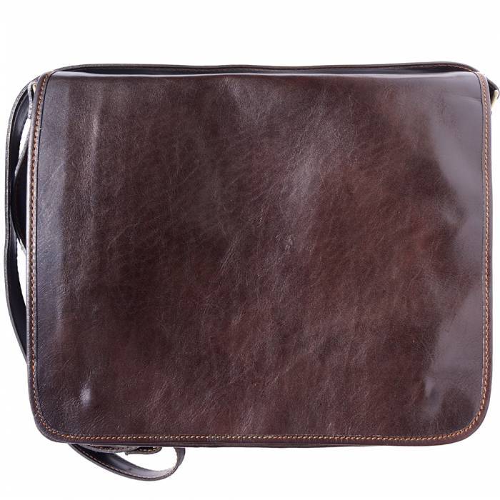 78-6555-DarkBrown Large Unisex Luxury Handmade Genuine Calf Leather Business Messenger Bag, Dark Brown -  Italian Artisan