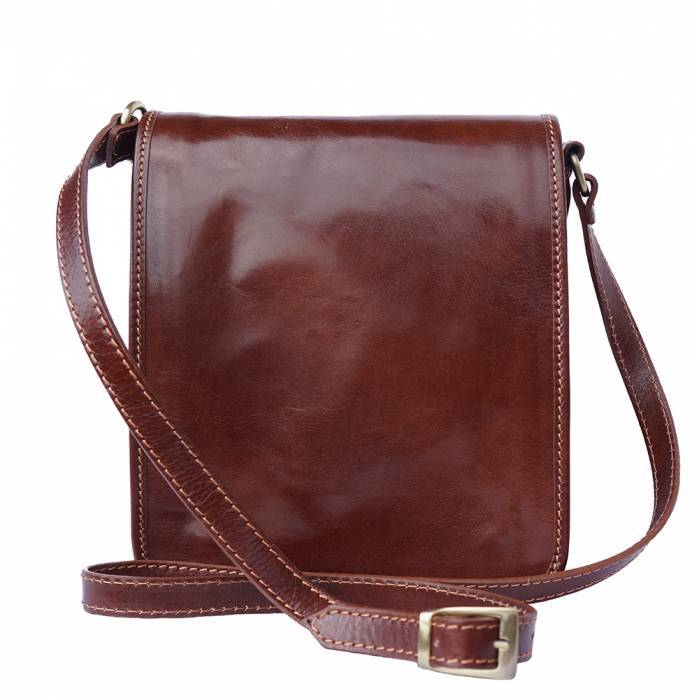 Picture of Italian Artisan 86-6515-Brown Mirko Unisex Luxury Handmade Genuine Calf Leather Messenger Bag&#44; Brown