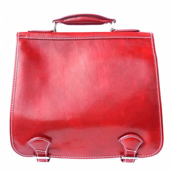 Womens Luxury Handmade Leather Briefcase with Shoulder Strap, Light Red -  Fusiones, FU1914659