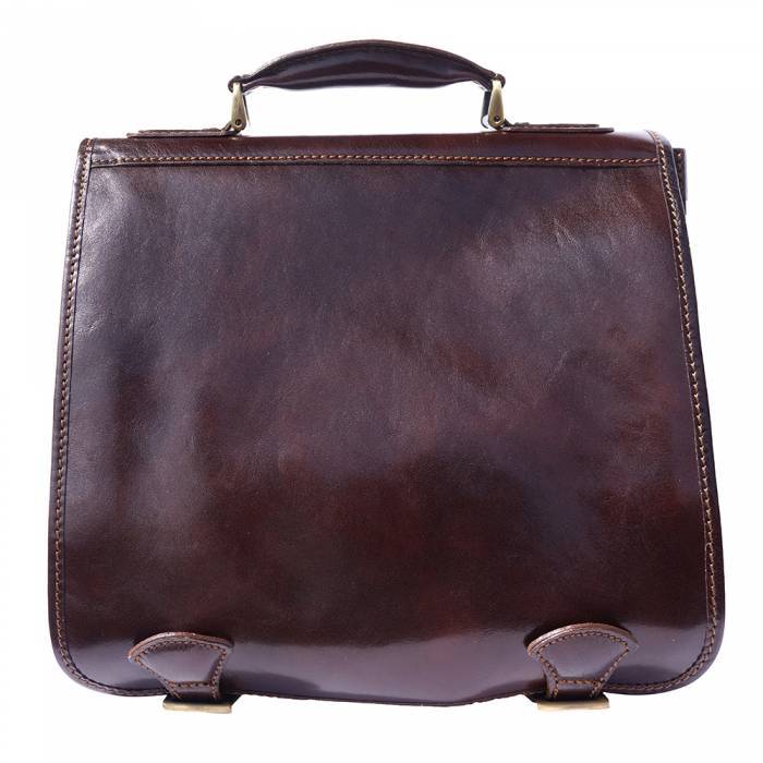 Womens Luxury Handmade Leather Briefcase with Shoulder Strap, Dark Brown -  Fusiones, FU1930031