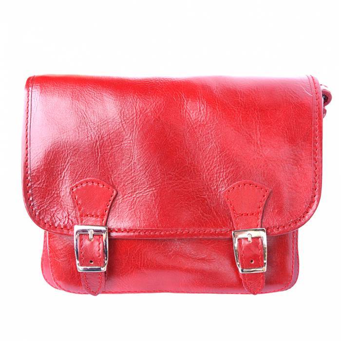 Womens Luxury Handmade Genuine Calf Leather Mini-Messenger Bag with Shoulder Strap, Light Red -  Fusiones, FU3194311