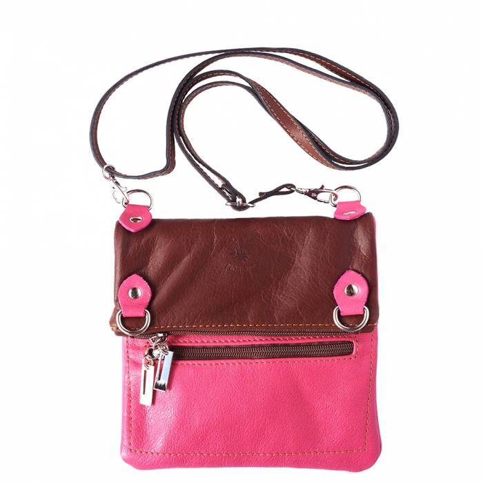 Brigit Womens Luxury Shoulder Bag in Soft Genuine Calf Leather Handbag, Fuchsia & Brown -  Fusiones, FU2154117