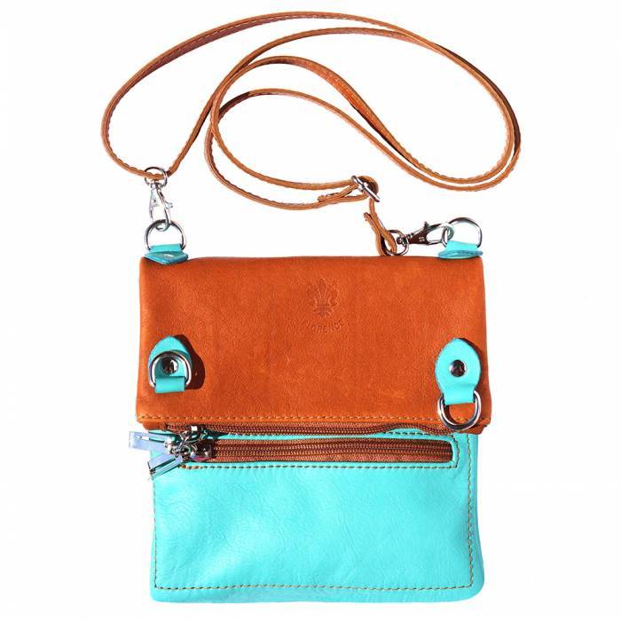 Picture of Italian Artisan 94-408-TurquoiseTan Brigit Womens Luxury Shoulder Bag in Soft Genuine Calf Leather Handbag&#44; Turquoise & Tan