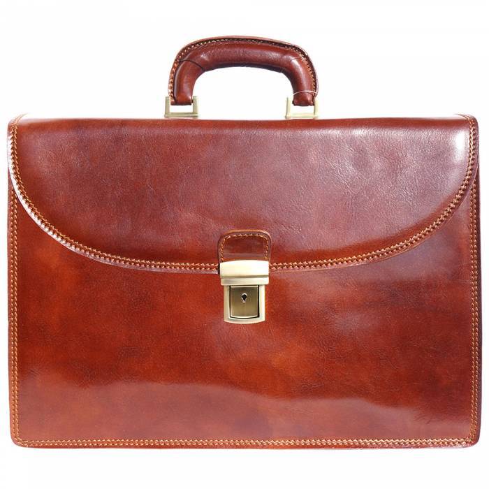 97-7603-Brown Unisex Luxury Handmade Genuine Cow Leather Briefcase, Brown -  Italian Artisan