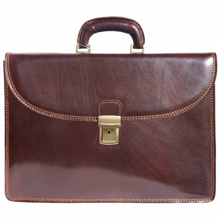 Unisex Luxury Handmade Genuine Cow Leather Briefcase, Dark Brown -  Fusiones, FU1930034