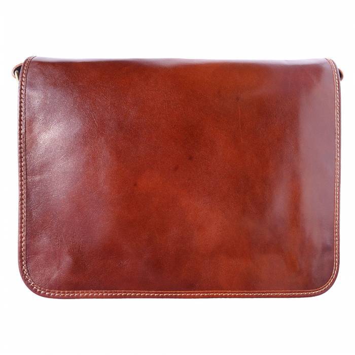 Unisex Handmade Messenger Business Briefcase Bag with Shoulder Strap Made of Genuine Calf Leather, Brown -  Fusiones, FU1930061