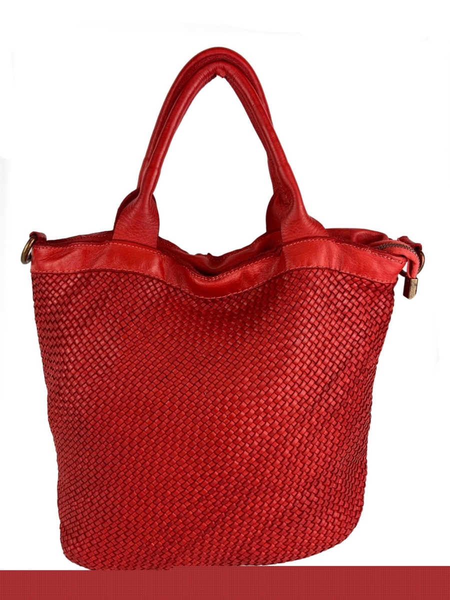 Picture of Italian Artisan MEBPL9773-Red Mattia Womens Luxury Hand Woven Washed Effect Leather Shoulder Handbag&#44; Red