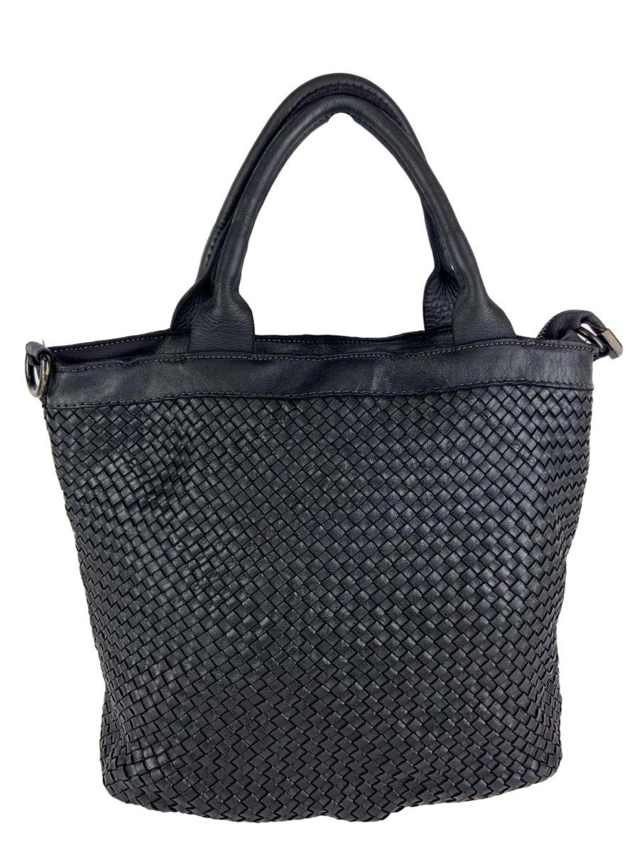 Picture of Italian Artisan MEBPL9773-Black Mattia Womens Luxury Hand Woven Washed Effect Leather Shoulder Handbag&#44; Black