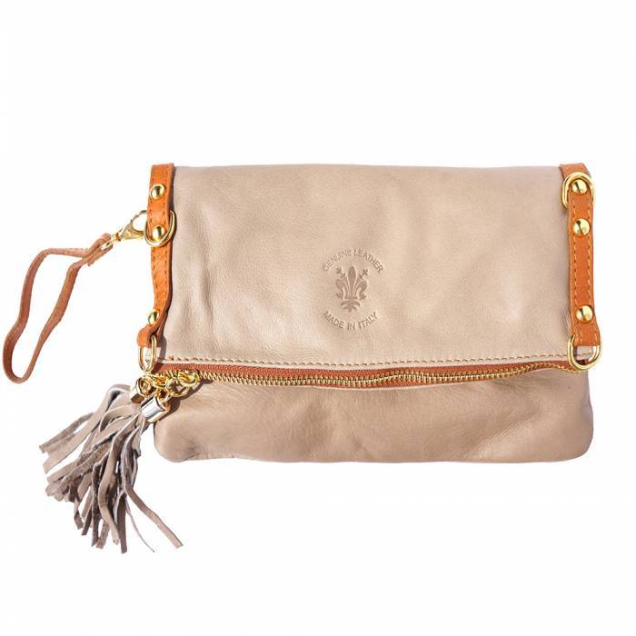 Picture of Italian Artisan 105-9603-LightTaupeTan Giorgia GM Womens Leather Clutch Bag with Adjustable Strap&#44; Light Taupe & Tan