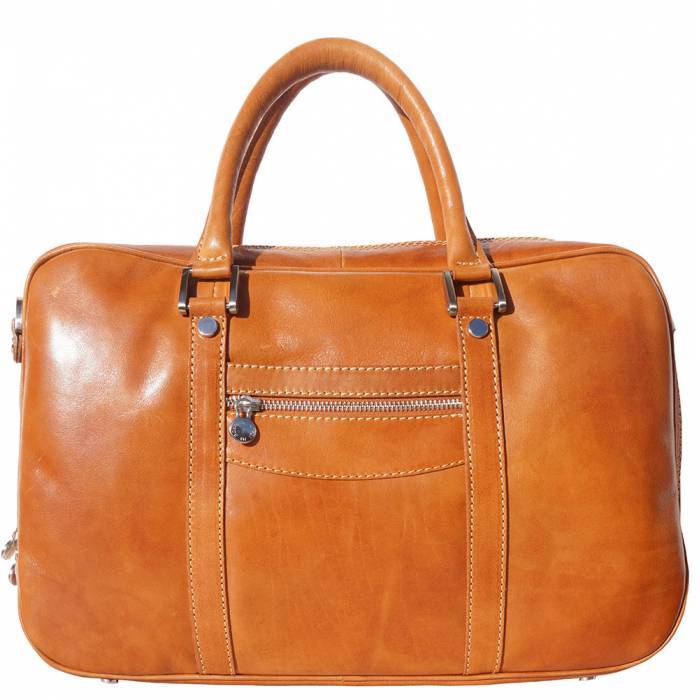 220-7627-Tan Gianpaolo Unisex Genuine Calf Leather Briefcase, Tan -  Italian Artisan