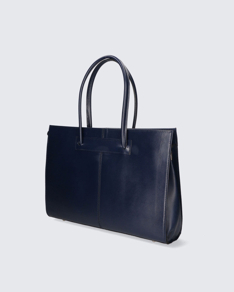 57-9008-Blue  Womens Luxury Tote Handbag In Genuine Cowhide Leather Made In Italy -  Italian Artisan