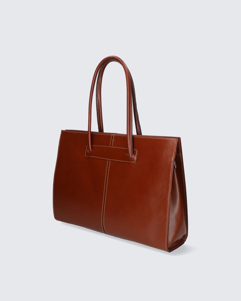 57-9008-Brown  Womens Luxury Tote Handbag In Genuine Cowhide Leather Made In Italy -  Italian Artisan