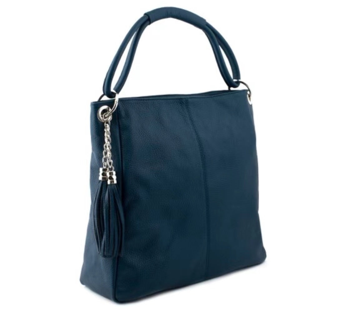 MBO-1477-Blue  Rossana Womens Handcrafted Shoulder Handbag in Genuine Dollaro Leather Made In Italy -  Italian Artisan
