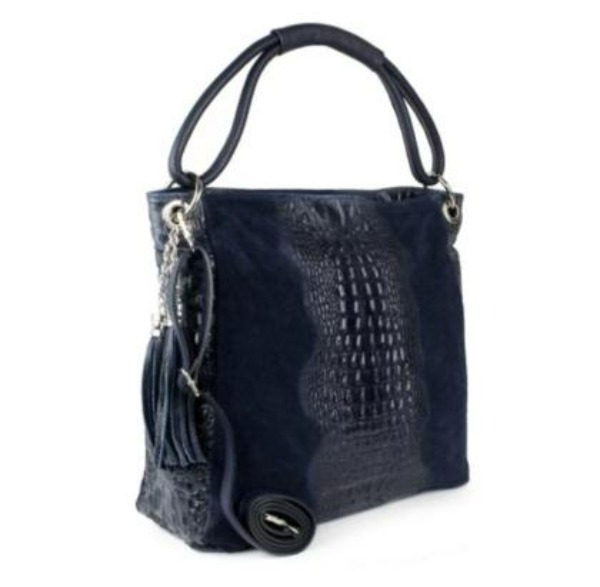 MBO-1476-Blue Italian Artisan Womens Handcrafted Shoulder Handbag In Genuine Crocodile Print Leather and Suede Made In Italy -  ItalianArtisan