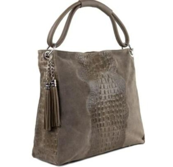 Italian Artisan Womens Handcrafted Shoulder Handbag In Genuine Crocodile Print Leather and Suede Made In Italy -  PantalOn, PA3207726