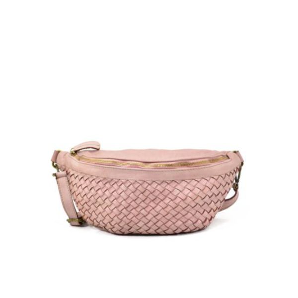 Picture of Italian Artisan 132MWPFM231-Rose Unisex Handcrafted Fanny Pack Belt Bag with Medium Braided Front Pattern, Rose - Small