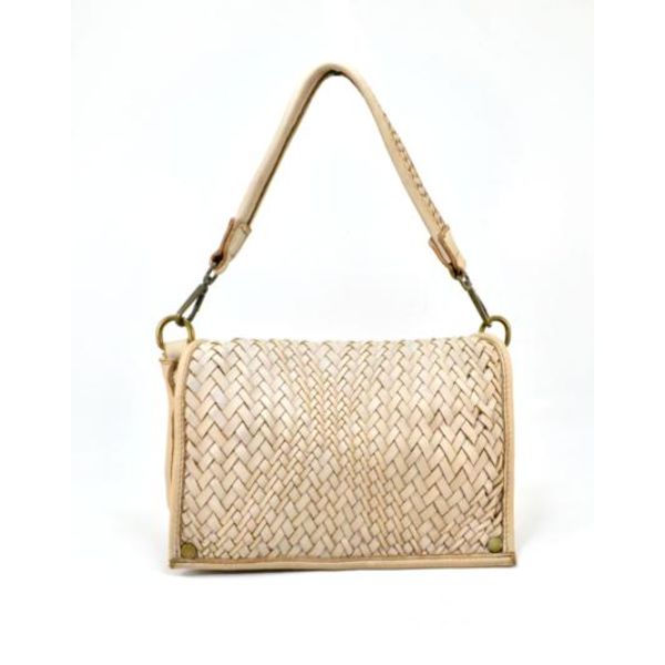Picture of Italian Artisan 096WPF096S-Beige Womens Handcrafted Vintage Washed Calfskin Leather Shoulder Handbag, Beige - Small
