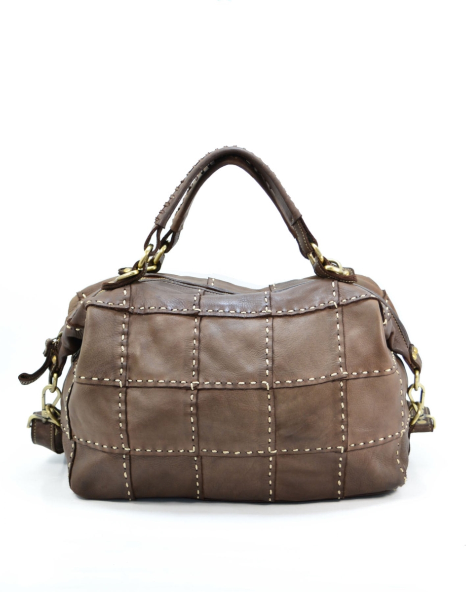 WPF-VWB-H243-Brown Finola Womens Handcrafted Vintage Washed Handbag in Genuine Washed Calfskin Leather, Brown - Medium -  Italian Artisan