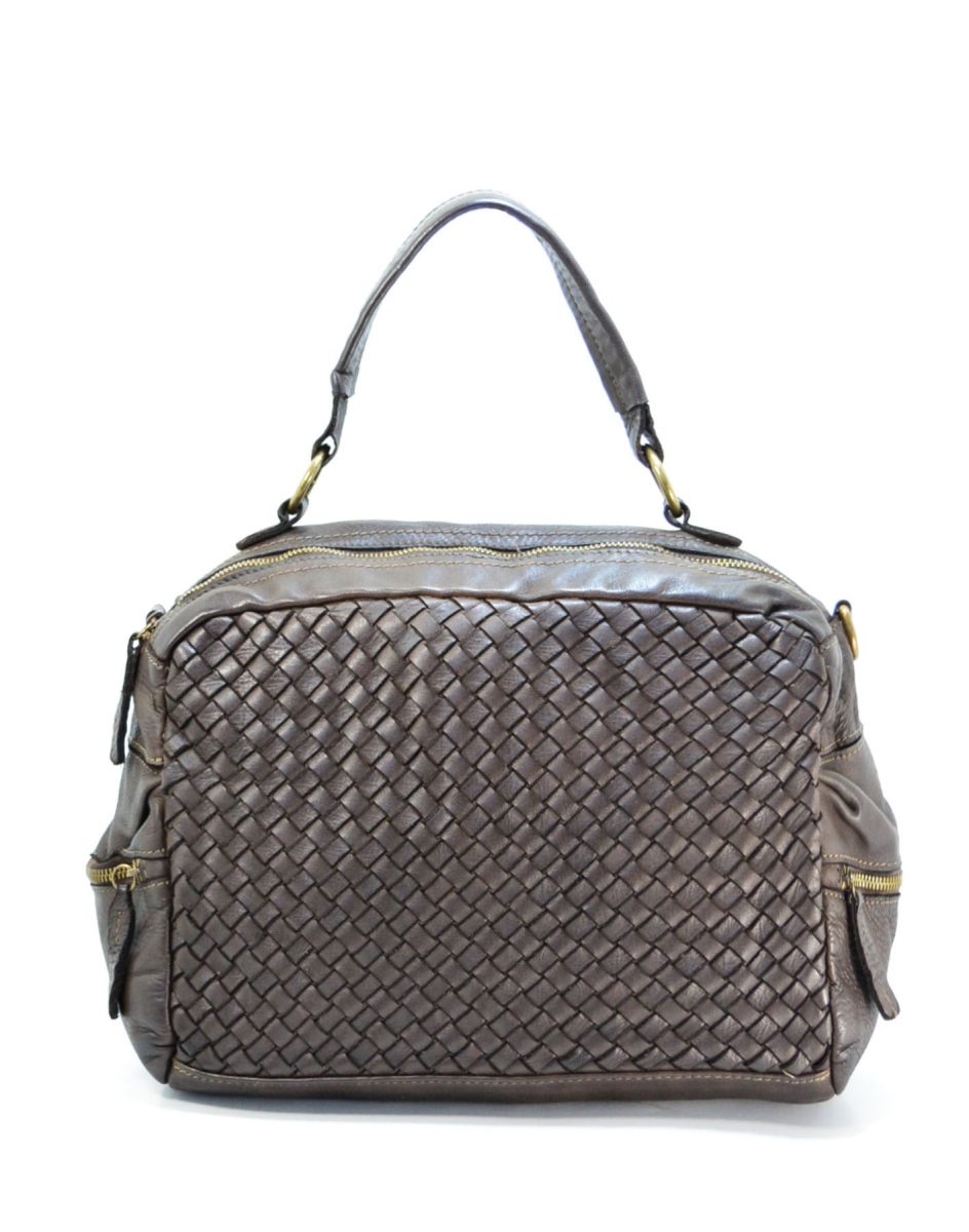 WPF-VWB-S209-Brown Womens Handcrafted Vintage Handbag with Side Zip in Genuine Washed Calfskin Leather, Brown - Medium -  Italian Artisan