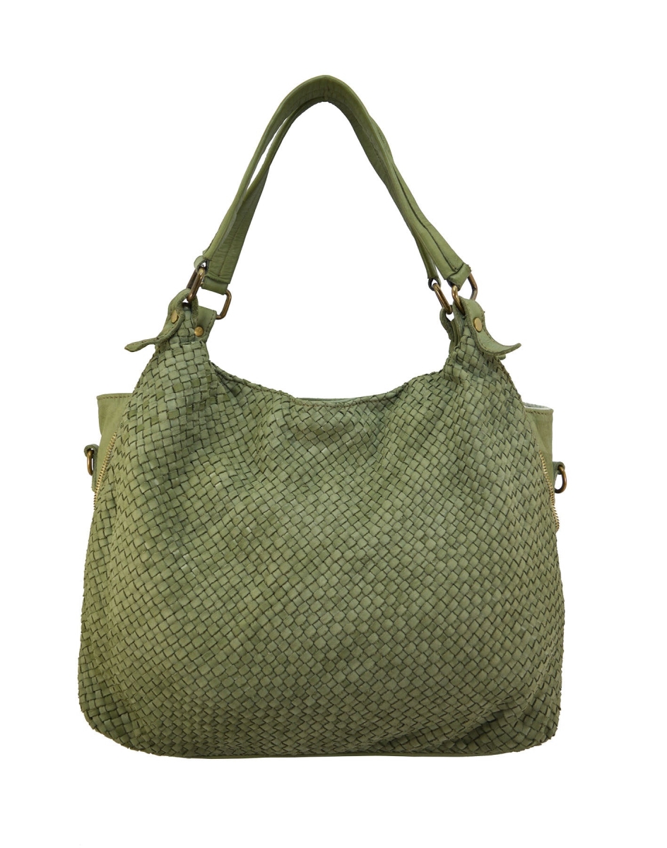 WPF-VWB-H006-MintGreen Womens Handcrafted Vintage Washed Calfskin Leather Shoulder Tote Shopper Handbag with Double Handles, Mint Green - Medium -  Italian Artisan