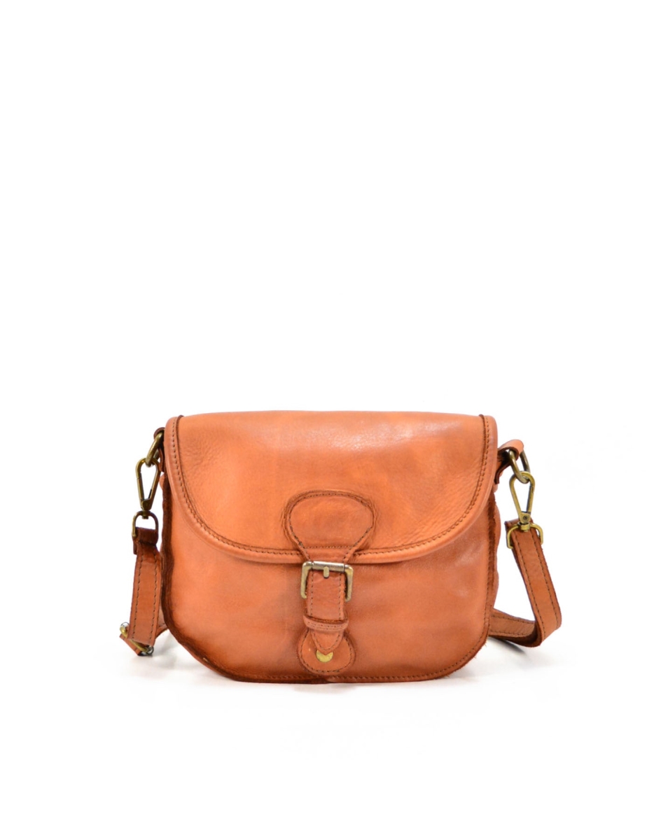 WPF-VWB-T027-Cognac Womens Handcrafted Vintage Washed Calfskin Leather Shoulder Handbag, Cognac - Small -  Italian Artisan