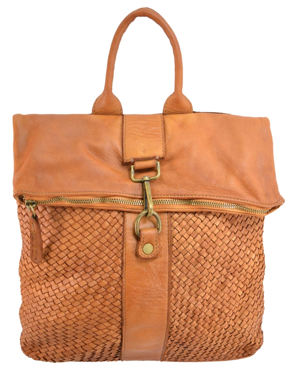 WPF-VWB-Z029-Cognac Womens Handcrafted Vintage Washed Calfskin Leather Backpack, Cognac - Medium -  Italian Artisan