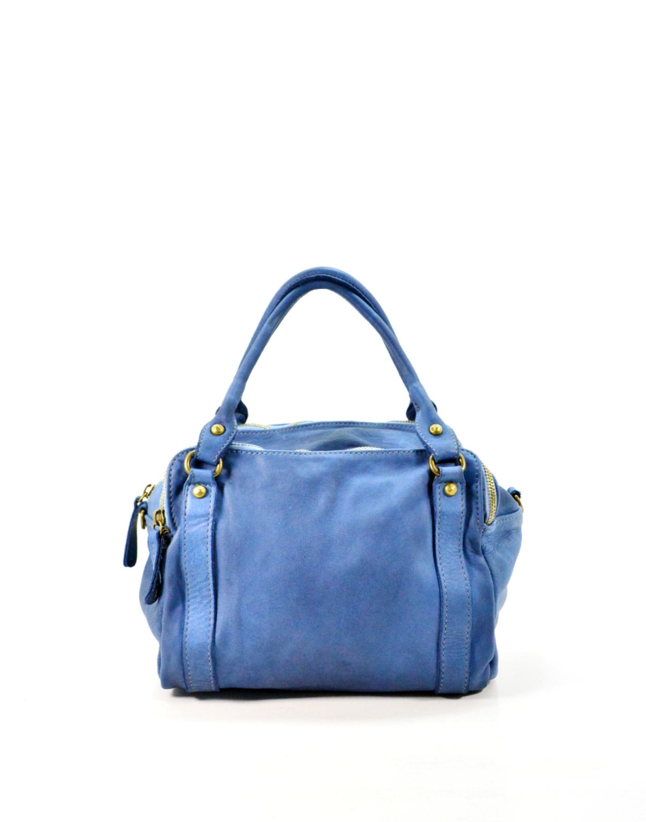WPF-VWB-H199-DenimBlue Womens Handcrafted Vintage Satchel Handbags in Genuine Washed Calfskin Leather, Denim Blue - Small -  Italian Artisan