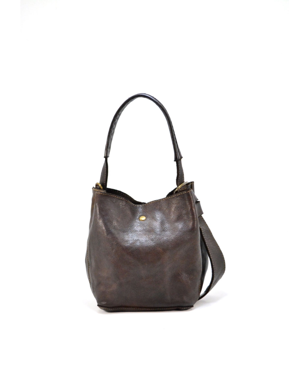 WPF-VWB-S247-Brown Womens Handcrafted Vintage Handbags with Side Bow in Genuine Washed Calfskin Leather, Brown - Small -  Italian Artisan