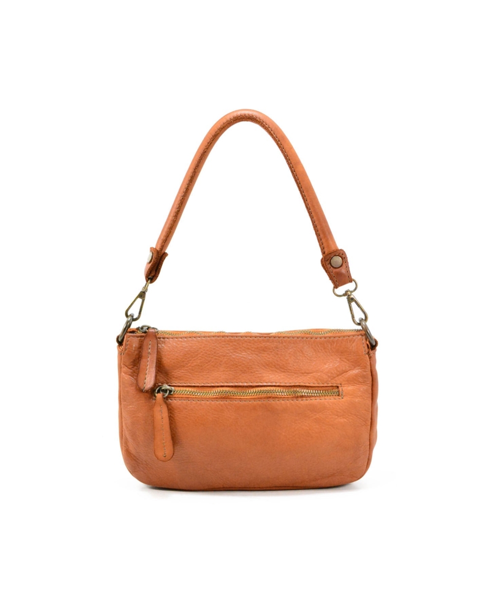 WPF-VWB-S261-Cognac Womens Handcrafted Vintage Small Handbag in Genuine Washed Calfskin Leather, Cognac - Small -  Italian Artisan