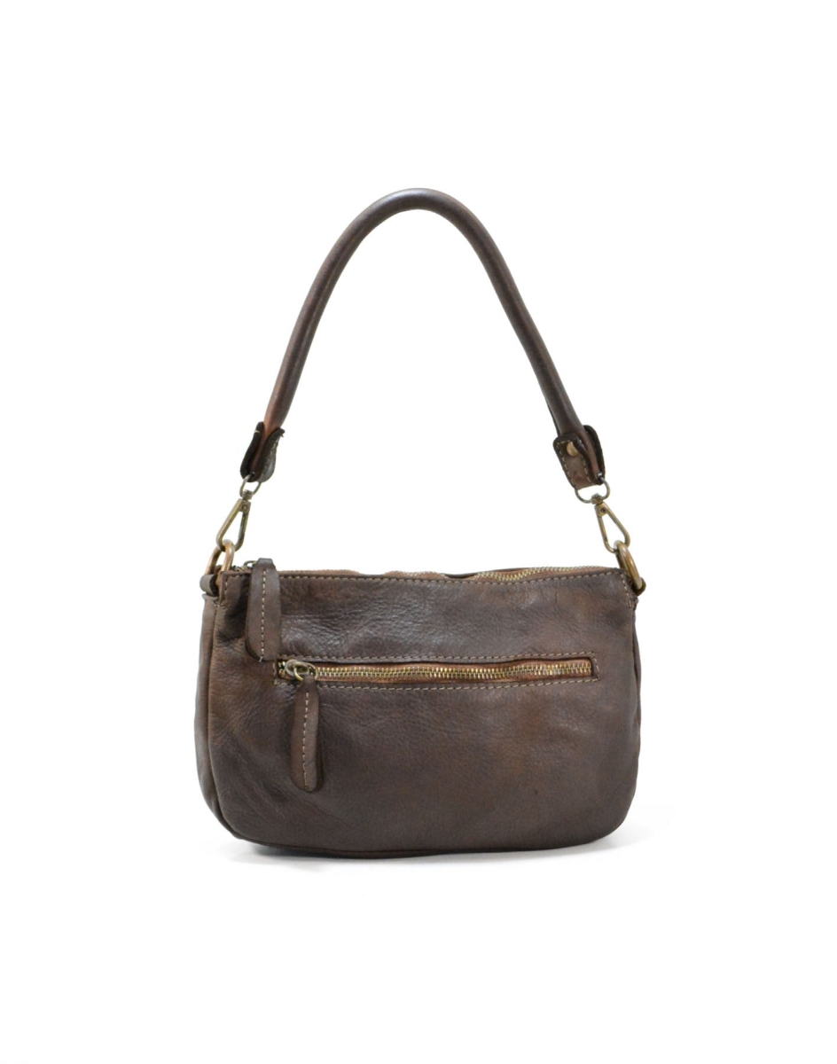 WPF-VWB-S261-Brown Womens Handcrafted Vintage Small Handbag in Genuine Washed Calfskin Leather, Brown - Small -  Italian Artisan
