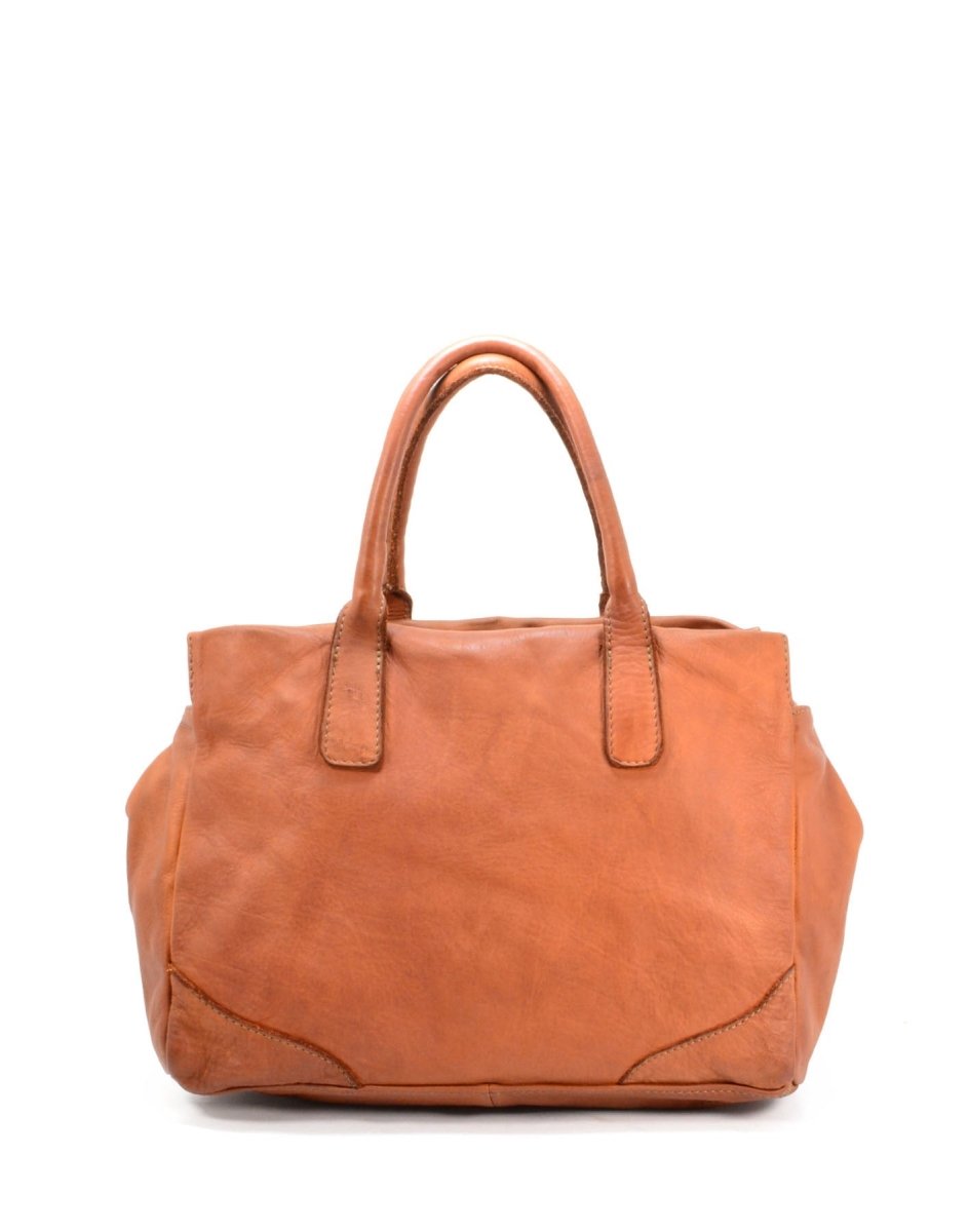 WPF-VWB-H257-Cognac Womens Handcrafted Vintage Smooth Handbag in Genuine Washed Calfskin Leather, Cognac - Medium -  Italian Artisan