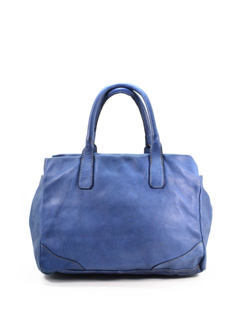 WPF-VWB-H257-DenimBlue Womens Handcrafted Vintage Smooth Handbag in Genuine Washed Calfskin Leather, Denim Blue - Medium -  Italian Artisan