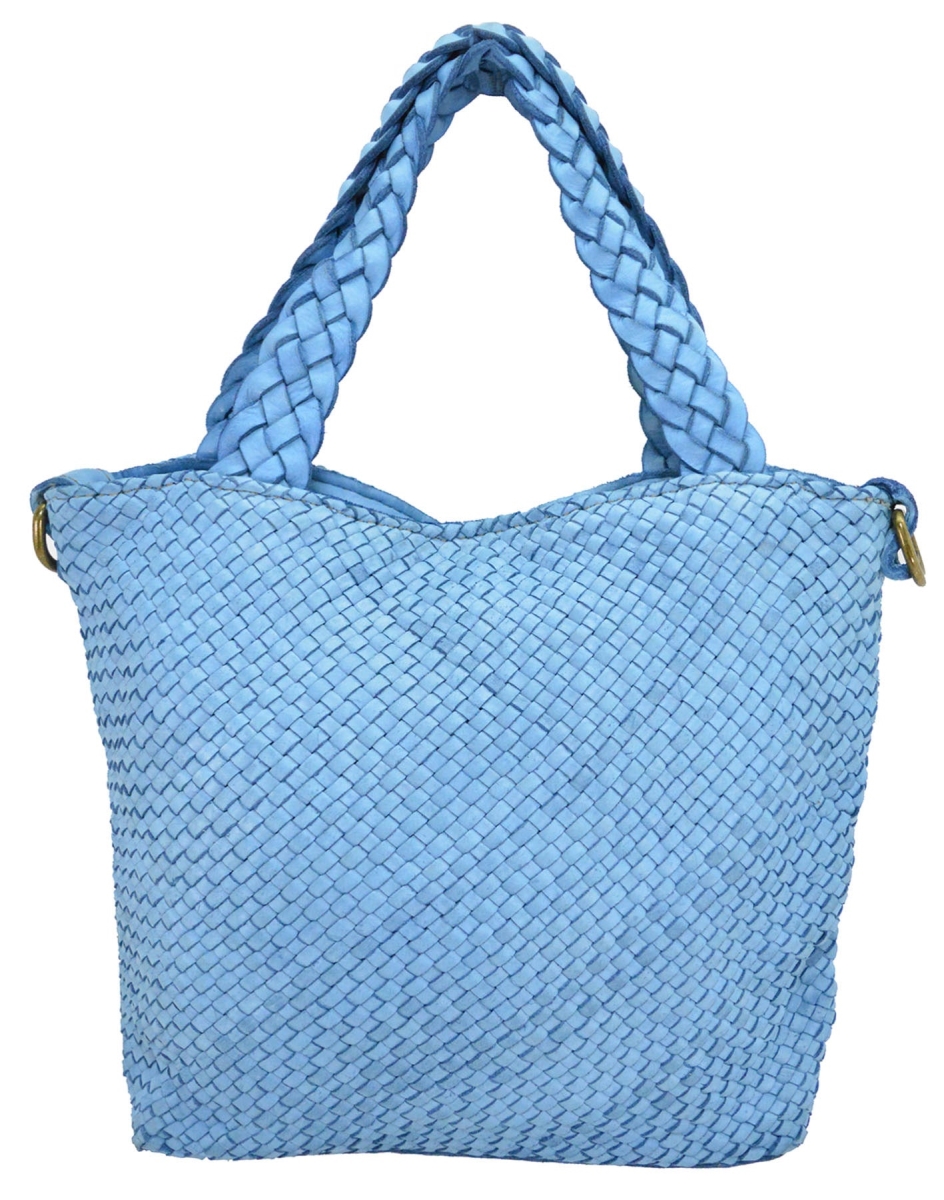 WPF-VWB-H114-BlueJeans Womens Handcrafted Vintage Tote Handbags in Genuine Washed Calfskin Leather, Blue Jeans - Small -  Italian Artisan