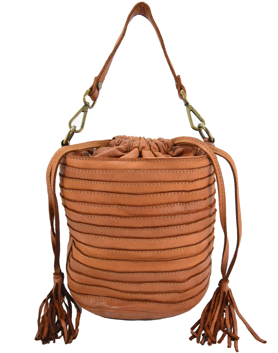 WPF-VWB-O012-Cognac Womens Handcrafted Vintage Washed Calfskin Leather Bucket Handbag, Cognac - Small -  Italian Artisan