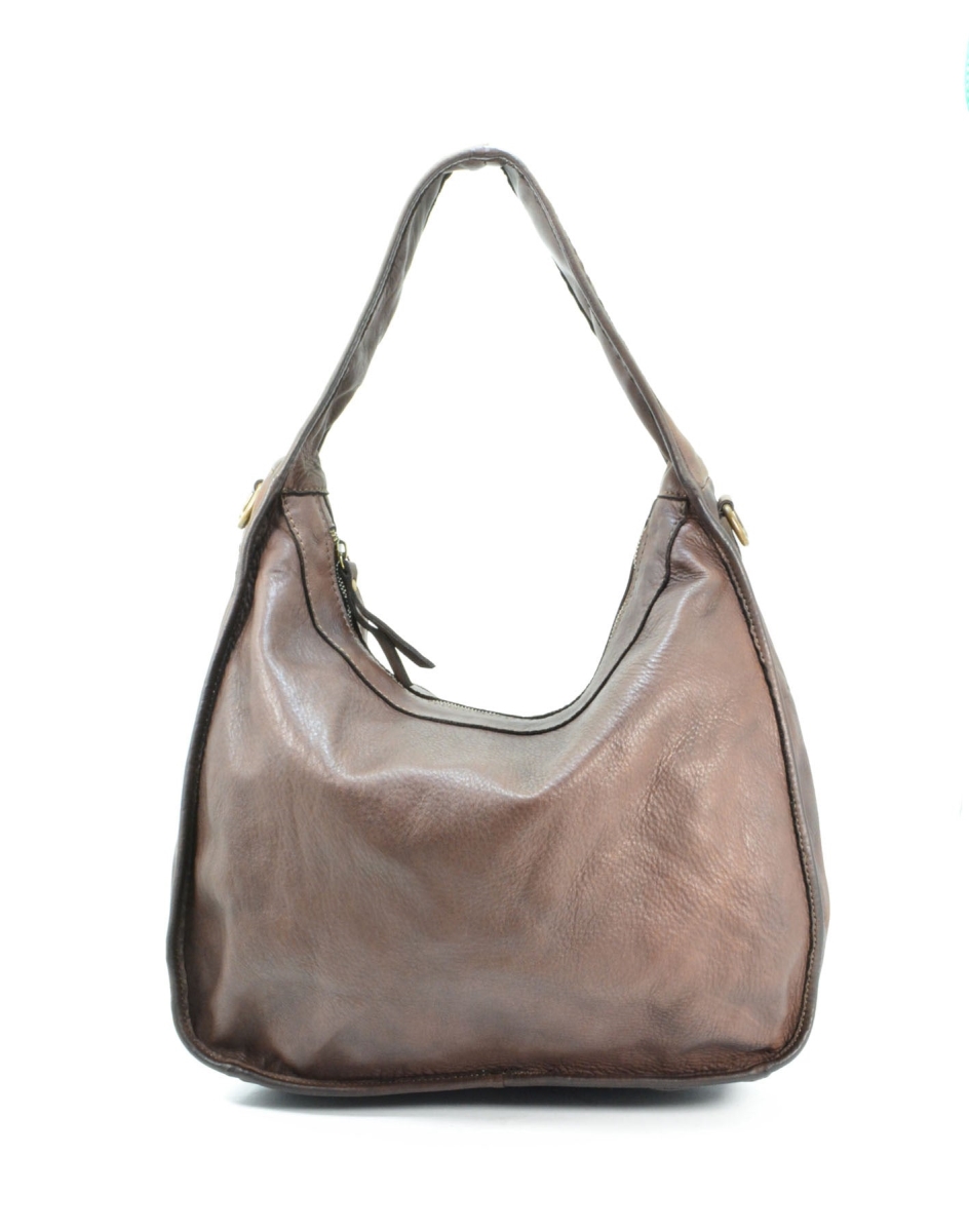 WPF-VWB-S626-Brown Womens Handcrafted Vintage Washed Tote Shoulder Handbag in Genuine Smooth Calfskin Leather, Brown - Large -  Italian Artisan