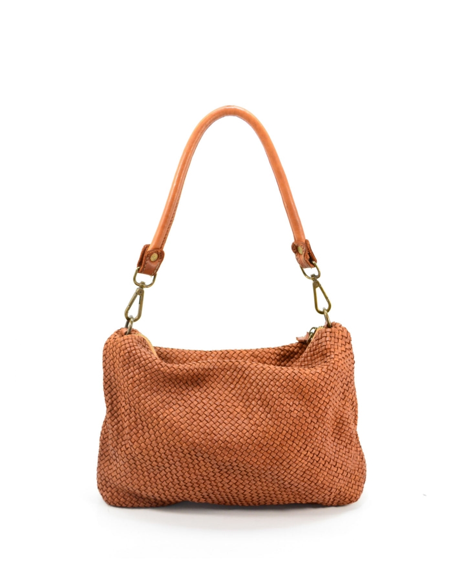 WPF-VWB-H072-Cognac Womens Handcrafted Vintage Washed Calfskin Leather Shoulder Handbag, Cognac - Small -  Italian Artisan